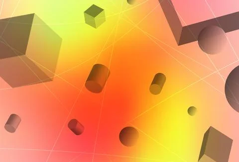 Light Red, Yellow vector layout with 3D cubes, cylinders, spheres, rectangles Stockillustratie