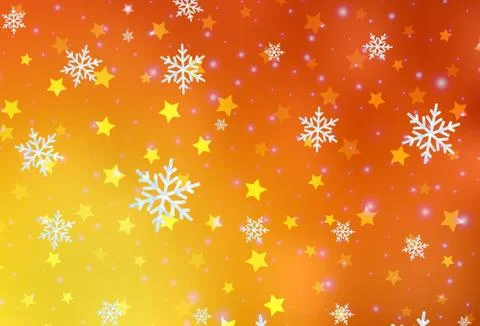 Light Red, Yellow vector pattern with christmas snowflakes, stars. Stock Illustration