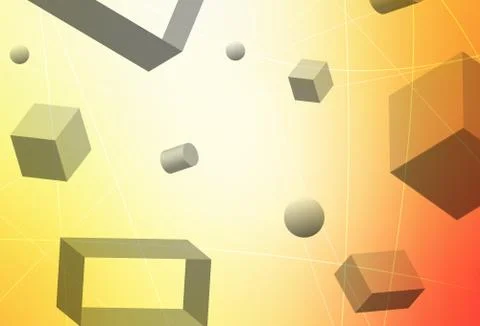 Light Red, Yellow vector pattern with 3D cubes, cylinders, spheres, rectangle 스톡 일러스트