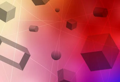 Light Red, Yellow vector texture with 3D cubes, cylinders, spheres, rectangle Stock Illustration