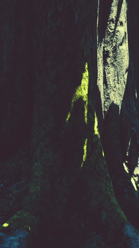 Light reflection on a tree trunk creates a visual pattern in nature Stock Footage 342711980