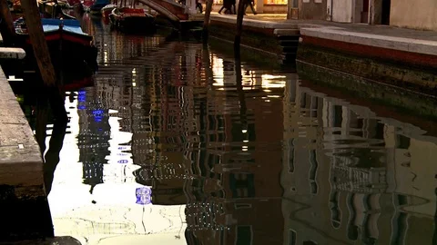 Light reflections on a canal in Venice Stock Footage