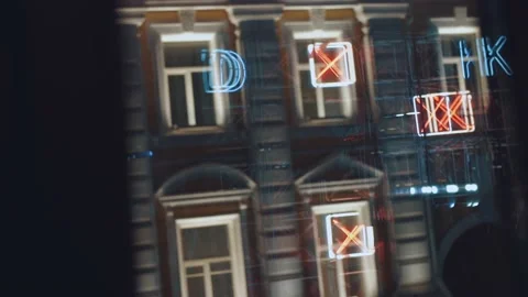 Light reflections in glass, reflection of light bulbs in a window Stock Footage 223941568