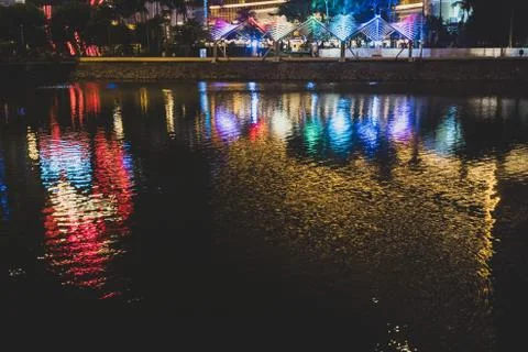 Light reflections on the water surface, Macao harbour Stock Photos