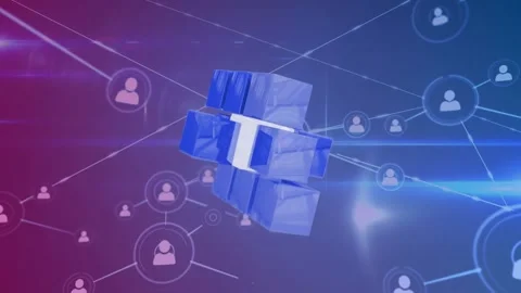 Light ring sparking core expanding into 3x3 blue cube, lines linking user glyphs Stock Footage 327803280