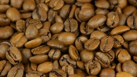 Light-roasted coffee beans full frame. Angled View Stock Footage 124753688
