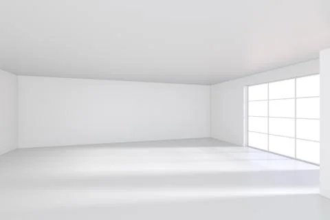 Light scattered light falling from the window into the white room. 3D rendering Stock Illustration