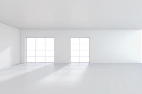 Light scattered light falling from the window into the white room. 3D rendering Stock Illustration