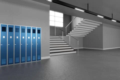 Light school hallway interior with copyspace. 3d render Stock Illustration