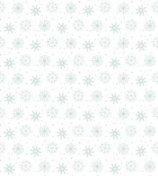 Light seamless blue pattern of many snowflakes on white background. Soft Chri Stock-Illustration