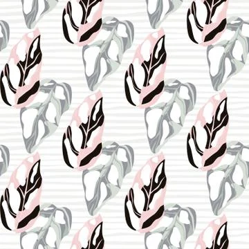 Light seamless botanic pattern with exotic monstera leaves. Tropical floral f Stock Illustration