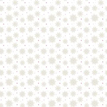 Light seamless gold pattern of many snowflakes on white background. Soft Chri Stock-Illustration