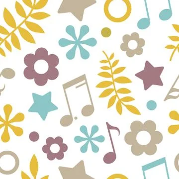Light seamless pattern of stars, notes and leaves 스톡 일러스트