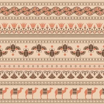Light seamless pattern of symbols, landmarks, and signs of Egypt from icons in a Stock Illustration