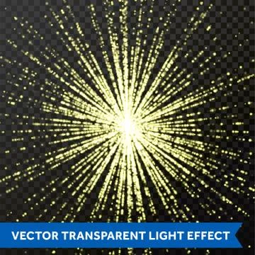 Light shine glitering rays or beams glitter light effect on transparent backg Stock Illustration