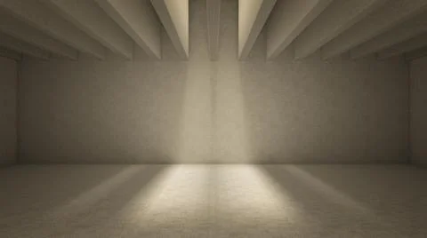 Light shine through ceiling balks casting shadows. Beige concrete interior 3d Stock Illustration