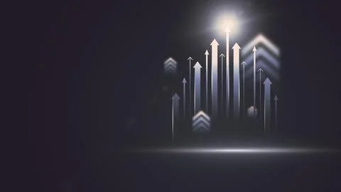 Light shines on arrows pointing in various directions in a dark space during an Stockillustratie