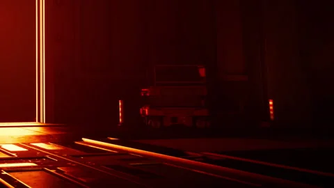 Light shines on dark space with boxes ready for loading at night Vidéo 344314732