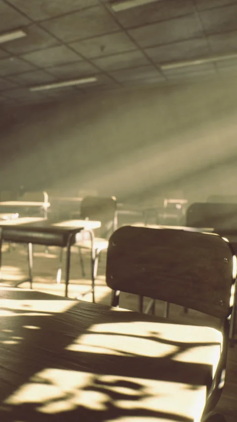 Light shines in empty classroom during morning hours Stock Footage 334260043