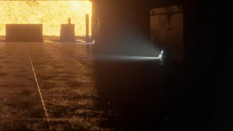 Light shines through dark space in a hallway near a bright source Stock Footage 344965285
