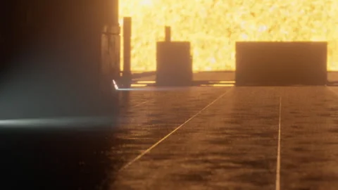 Light shines through a dark space leading to a bright area at sunset Stock Footage 344968004