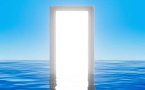 Light shines through the door. It represents new hopes, new job opportuniti.. Stock-Illustration