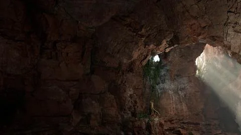 A light shines through a hole in a mountain Stock Illustration