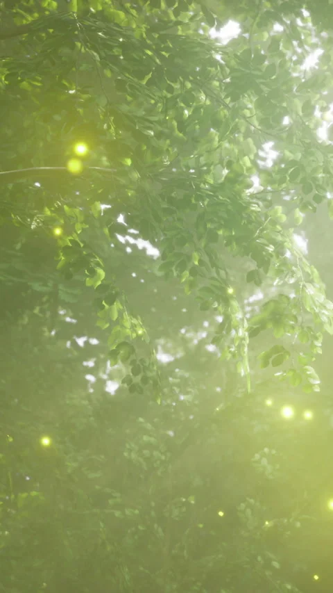Light shines through leaves with glowing details in the evening forest Stock Footage 342443889