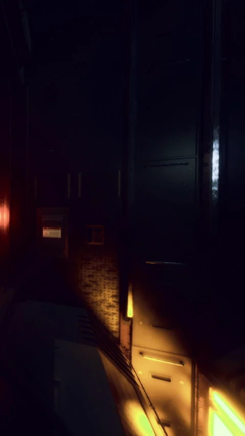Light shines through a narrow path in a dark corridor at night Stock Footage 336013406