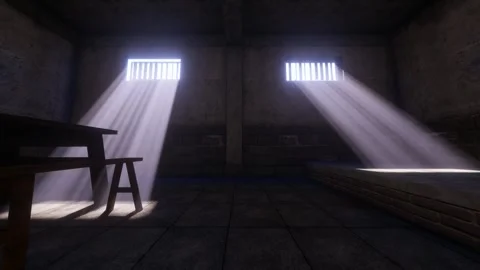 Light shines through the prison cell window Stock Footage 288171484