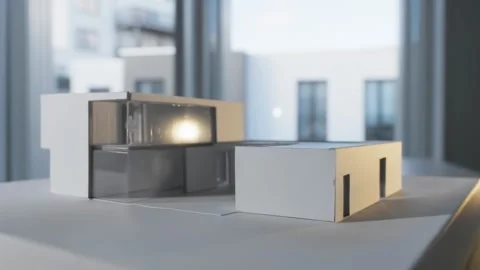 Light shines through a turning scale model Stock Footage 288992376