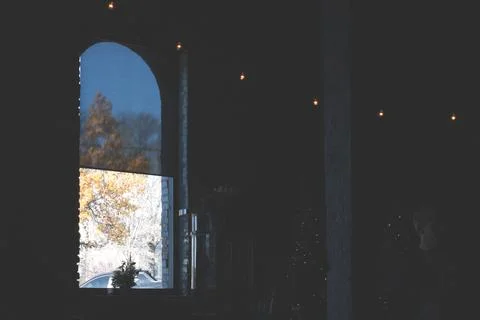 Light Shines through window in a dark room Stock Photos