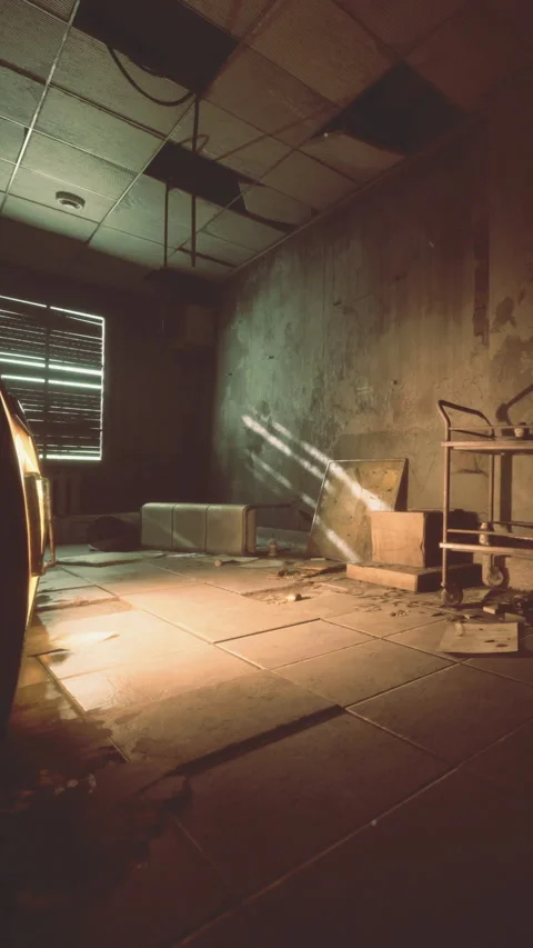Light shines through a window into an empty, abandoned room Stock Footage 330273801