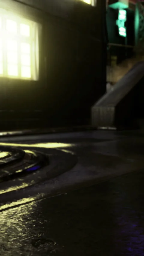 Light shines through the window in an old building with wet floor and stairs Stock Footage 334753589