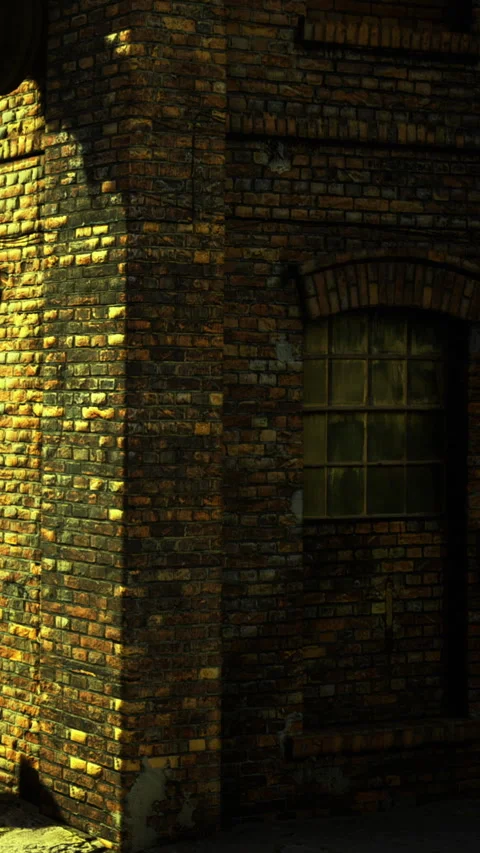 Light shining on brick wall in urban area during late afternoon Stock Footage 334726958