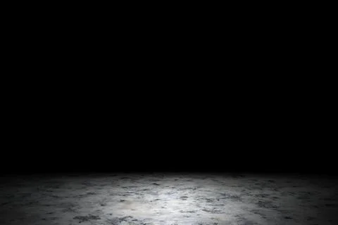 Light shining down on dirt gray marble floor in dark room with copy space, ab Stock Photos