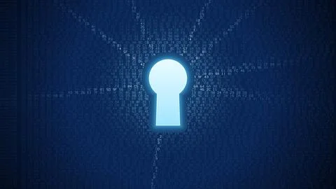 Light shining through a keyhole in a wall of hex code, data access Ilustração Stock