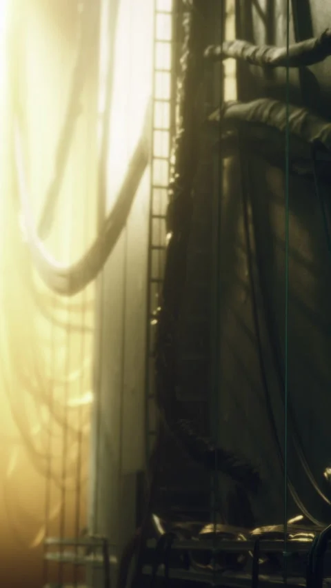 Light shining through a window in an industrial room with cables and shadows Stock Footage 334171783