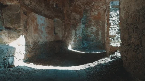 Light Shining through Windows of Old Tower Ruin | HD Stock Footage 88324358