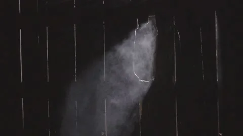 Light Shining Through Wood onto Falling Snow, Close Up Slow Motion Stock Footage 157507856