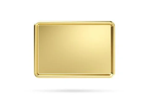 Light shiny on 3d gold empty brass metal plate isolated on white background. Stock Illustration