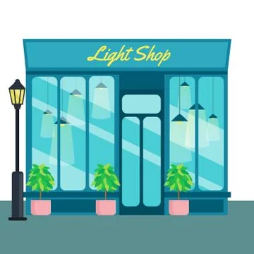 Light shop and store, front icon flat style. Vector illustration Stock Illustration