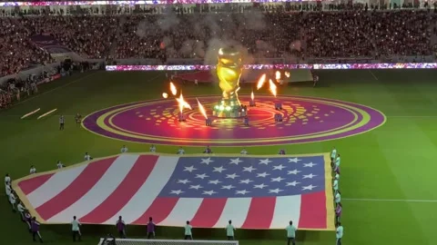 Light show and fire work in the al thumama stadium in Doha Qatar during Vidéo 229756241