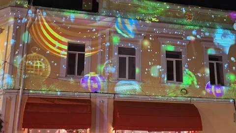 Light show on the building facade. Stock Footage 297099520