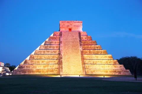 Light show on chichen itza, mexico, one of the new seven wonders of the world Stock Photos