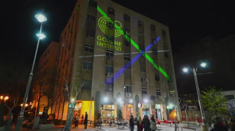Light show displayed on a building in West Jerusalem in timelapse Stock Footage 33731884