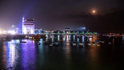 Light show on the Gateway of India time lapse at night Vídeo Stock 118856008