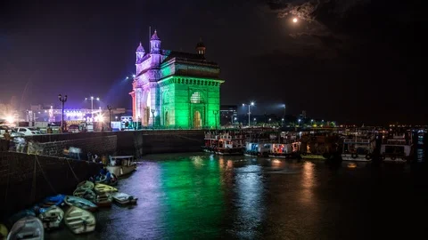 Light show on the Gateway of India time lapse at night Vídeo Stock 118856081