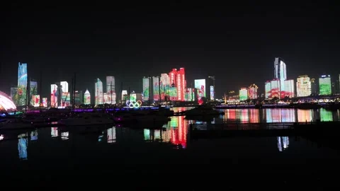 Light show in Qingdao,Magical night at Fushan Bay of Qingdao city 库存影片 277985053