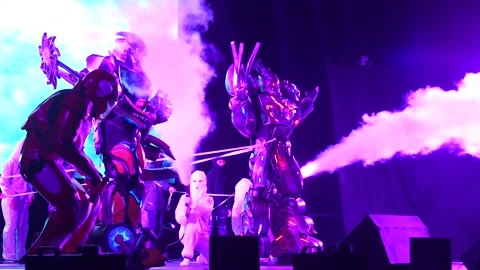 Light show with robots and smoke machine Stock Footage 236755305